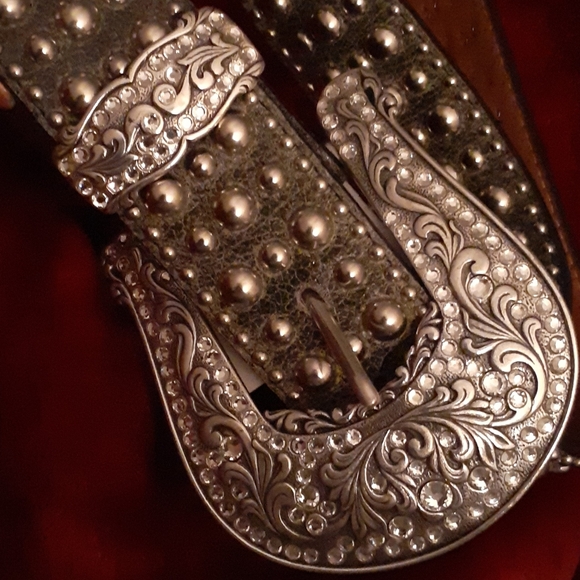 Black grey crackle bling Rhinestone sparkle belt - Picture 3 of 4